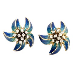 Beautiful Enamel and Diamond Earrings En Suite