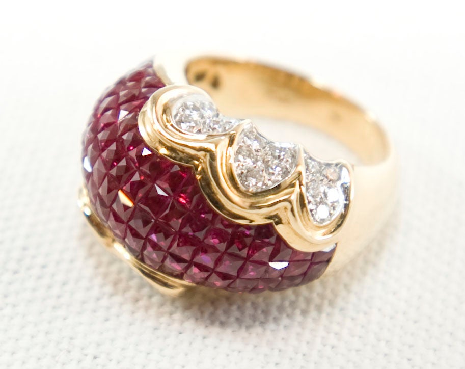 Invisibly Set Ruby and Diamond Ring