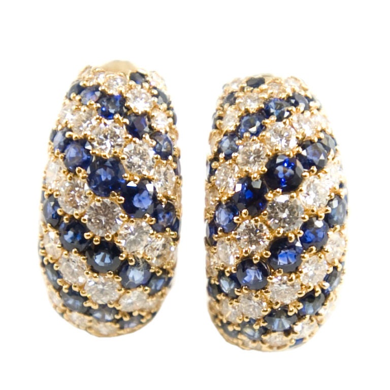 18k Sapphire and Diamond Loop Earrings For Sale