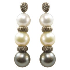 Stunning Tri Color Pearl and Diamond Earrings