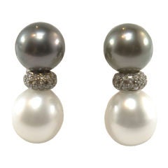 South Sea Pearl and Brown Diamond Earrings