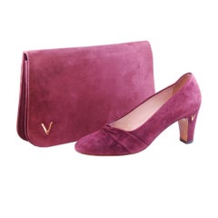 Vintage Valentina Plum Suede Clutch and Shoes