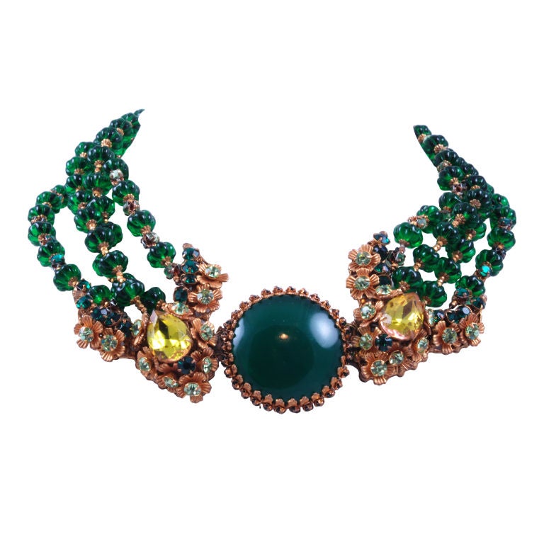 Miriam Haskell Glass Bead, Rhinestone Multi-Strand Necklace