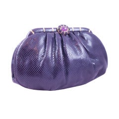 Vintage Judith Leiber Purple Karung Purse with Amethyst Clasp