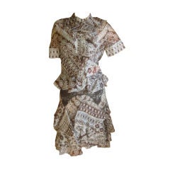 Alexander McQueen Ethnic Silk Print & Lace Skirt Suit Sz 10