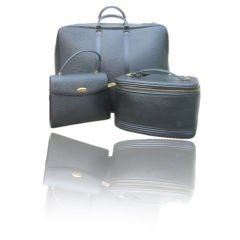 Vintage Louis Vuitton Three Piece Black Epi Leather Travel Set