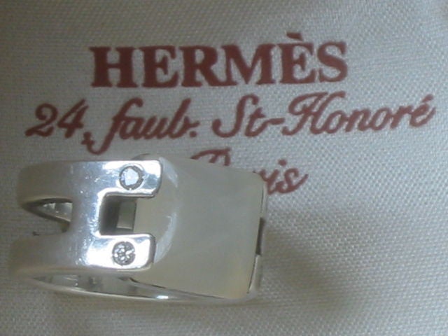 Beautiful Vintage Sterling Silver Moonstone and Diamond Ring from HERMES<br />
<br />
This is so beautiful<br />
<br />
Comes with box<br />
<br />
This fabulous ring is made of sterling silver with 925 stamp on the inside of the ring.<br
