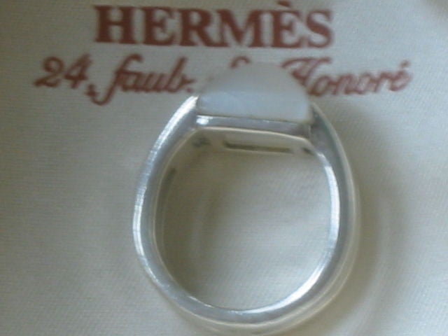 Women's Hermes Vintage Sterling Silver Moonstone and Diamond Ring