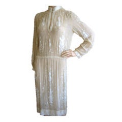Vintage Haute Couture Numbered Feraud Beaded Silk Chiffon Dress