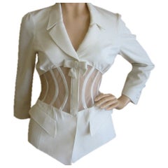 THIERRY MUGLER Sexy Vintage Boned See Through Corset Jacket (veste corset à os)