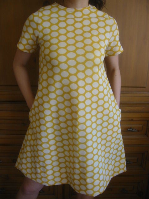 RUDI GERNREICH Vintage Mod Yellow Polka Dot Dress Sz XS