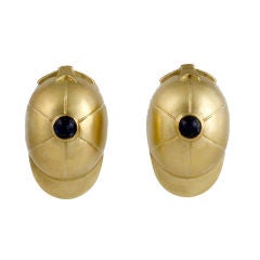 Lipten 18K GOLD SAPPHIRE JOCKEY CAP EARRINGS EAR CLIPS