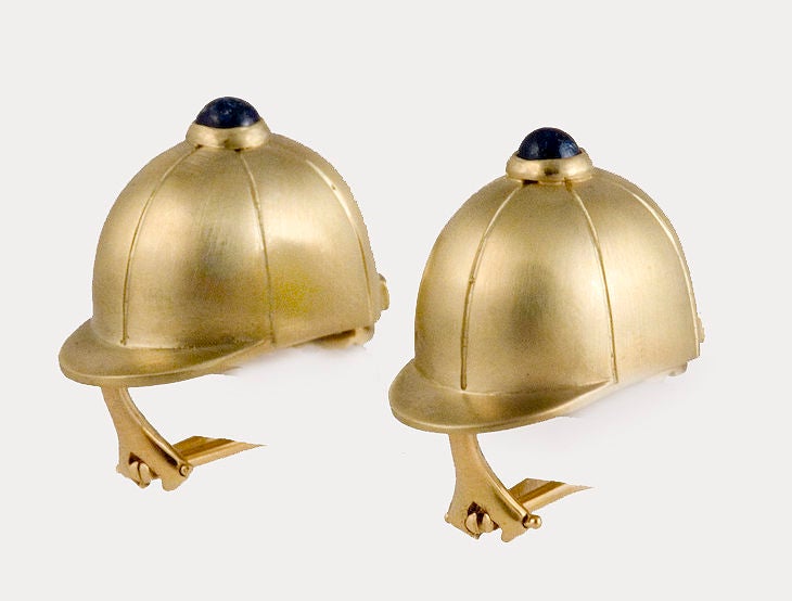 Lipten 18K GOLD SAPPHIRE JOCKEY CAP EARRINGS EAR CLIPS