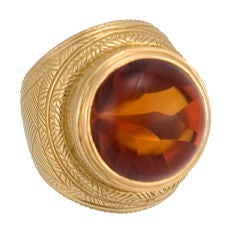 Lipten 18k GOLD large CITRINE superbly engraved RING