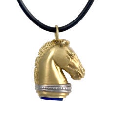 Lipten 18K GOLD PLATINUM LAPIS TROJAN HORSE PENDANT