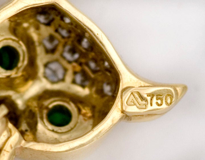 Women's Lipten OWL 18K GOLD TSAVORITE DIAMOND PEARL LAPEL PIN