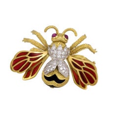 Albert Lipten 18K GOLD PLATINUM RUBY DIAMOND BEE BROOCH PIN