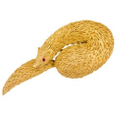Lipten mink for Miami 18K GOLD RUBY BROOCH PIN with fur