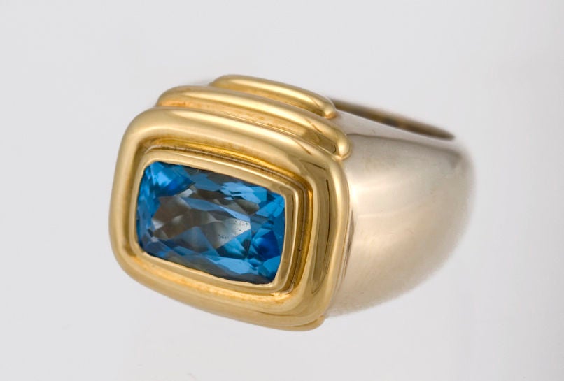 LIPTEN 18K YELLOW WHITE GOLD RING BLUE 3.5 CARATS TOPAZ