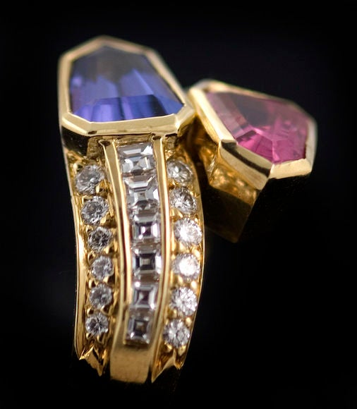 Women's LIPTEN 18K GOLD DIAMOND PINK TOURMALINE TANZANITE RING