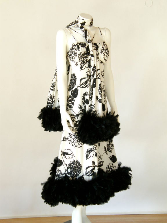 Women's Floral Dress and Wrap with Feather Trim