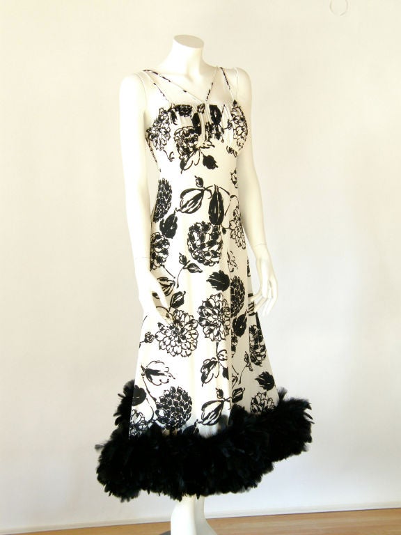 Floral Dress and Wrap with Feather Trim 1