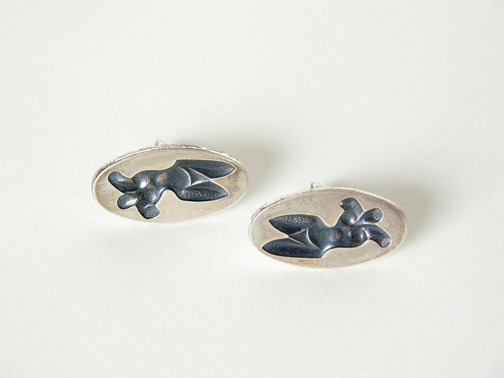 Women's or Men's Dunhill Elliptical Cuff Links with Figures