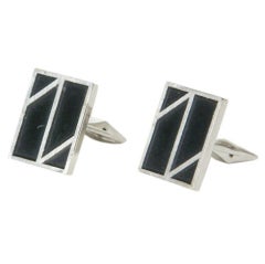 Vintage Dunhill Rectangular Cuff Links with Zig-zag