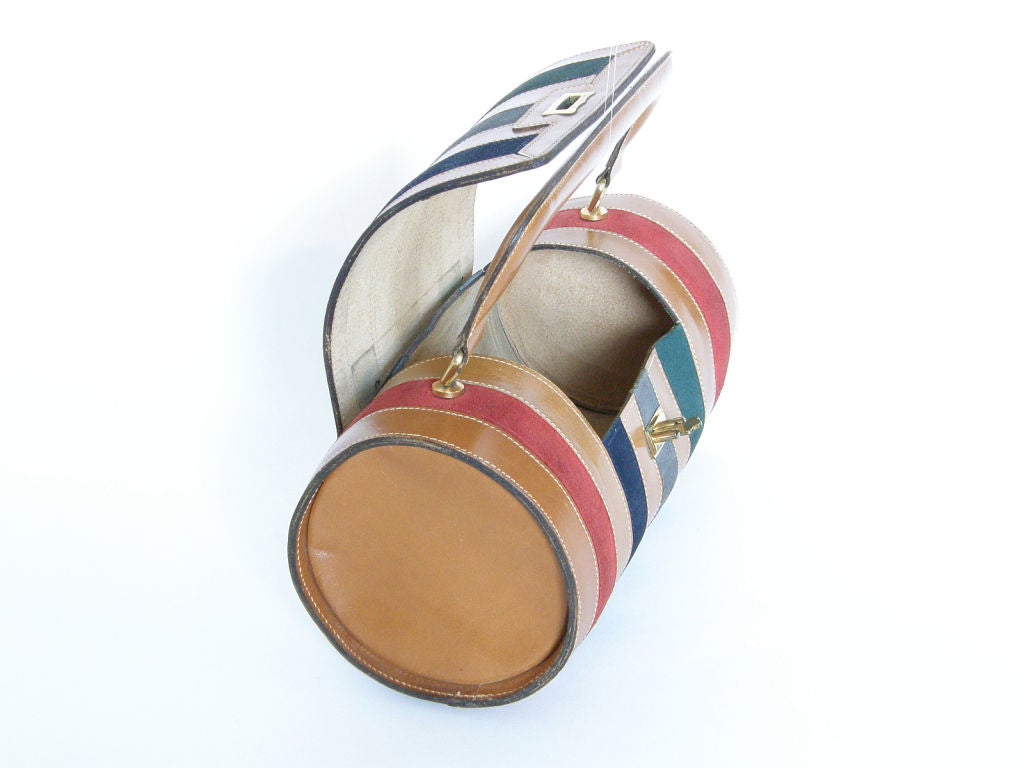 Brown Striped Barrel Handbag by Josef
