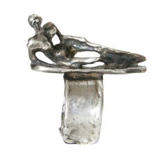 Vintage Sterling Ring with Sculptural Reclining Figure