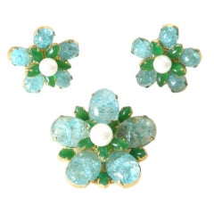 Christian Dior Flower Brooch and Earrings Set