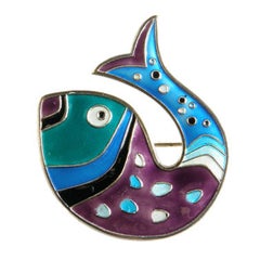 Épingle en forme de poisson en argent sterling doré avec émail aux couleurs vives de David-Andersen