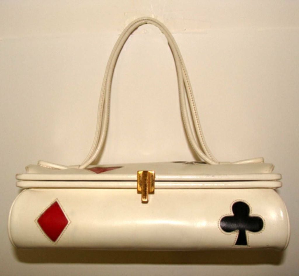 Beige Card Suits Purse Handbag by Holzman For Sale
