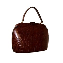 Brown Crocodile Handbag Purse by Nettie Rosenstein