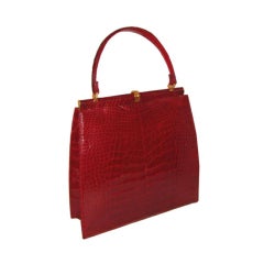 Vintage Large Rare, Red Center Skin Alligator Handbag
