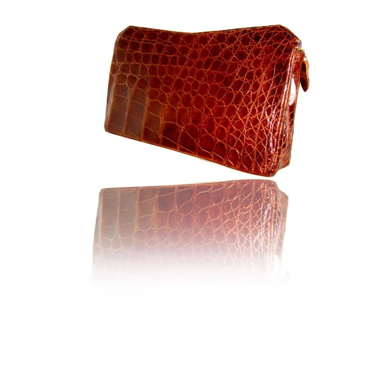 Brown Crocodile Clutch