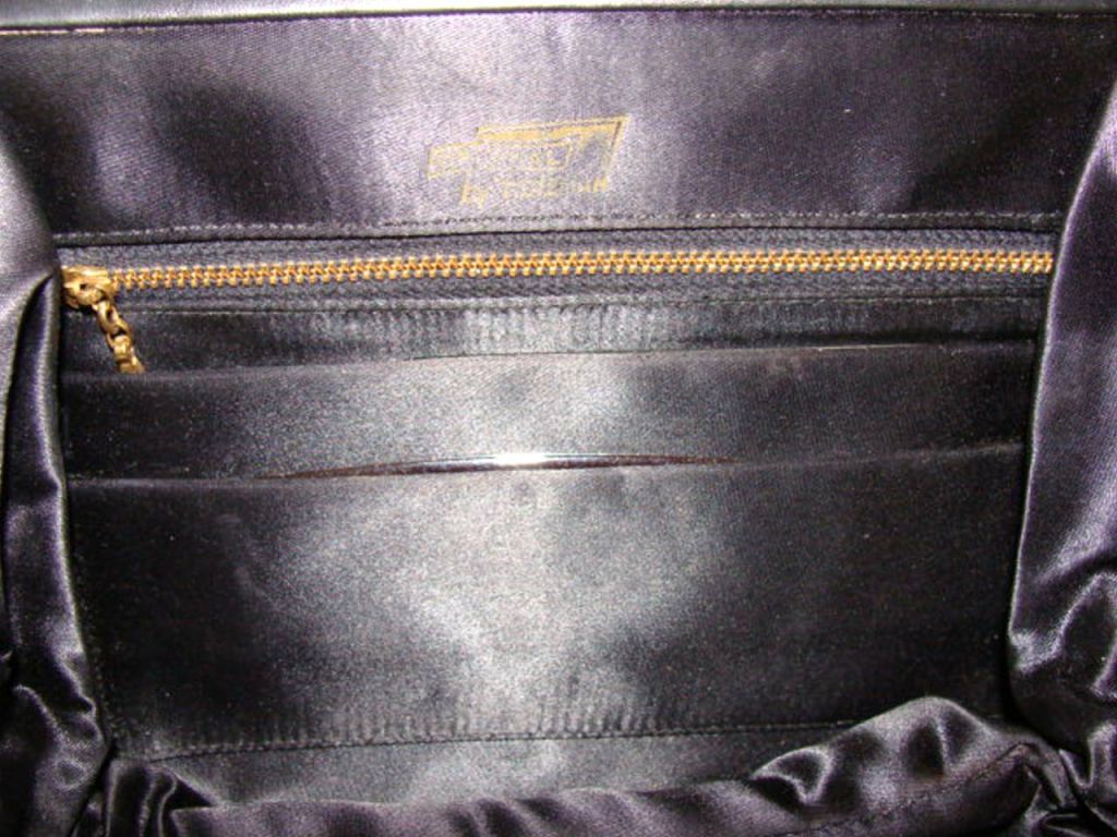 Black Leather Day - Evening Bag w/ Painted Porcelain Mounts 1950 For Sale 6