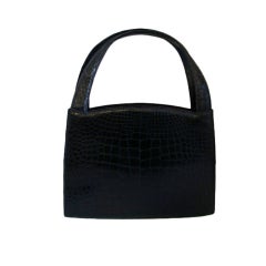 Architectural Black Alligator Handbag Purse by Lucille de Paris