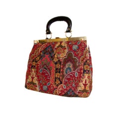 Vintage Large Tapestry Satchel Handbag Purse