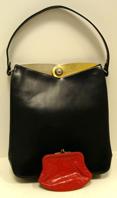 Black Calfskin Demi Handle Purse with Silver/Gold Frame by Dofan
