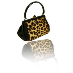 Leather and Leopard Doctor's Style Purse Handbag Bakelite Clasp
