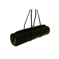 Black Calfskin East-West Cylinder Purse Handbag