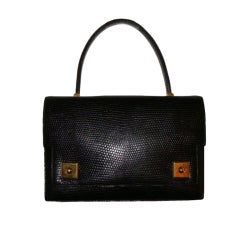 Vintage Hermes Black Lizard Piano Bag Purse Handbag