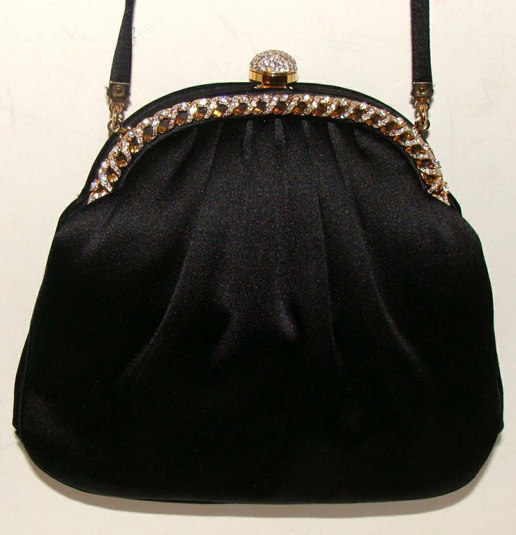 Women's Black Satin Evening Clutch Shoulder Bag by Judith Leiber