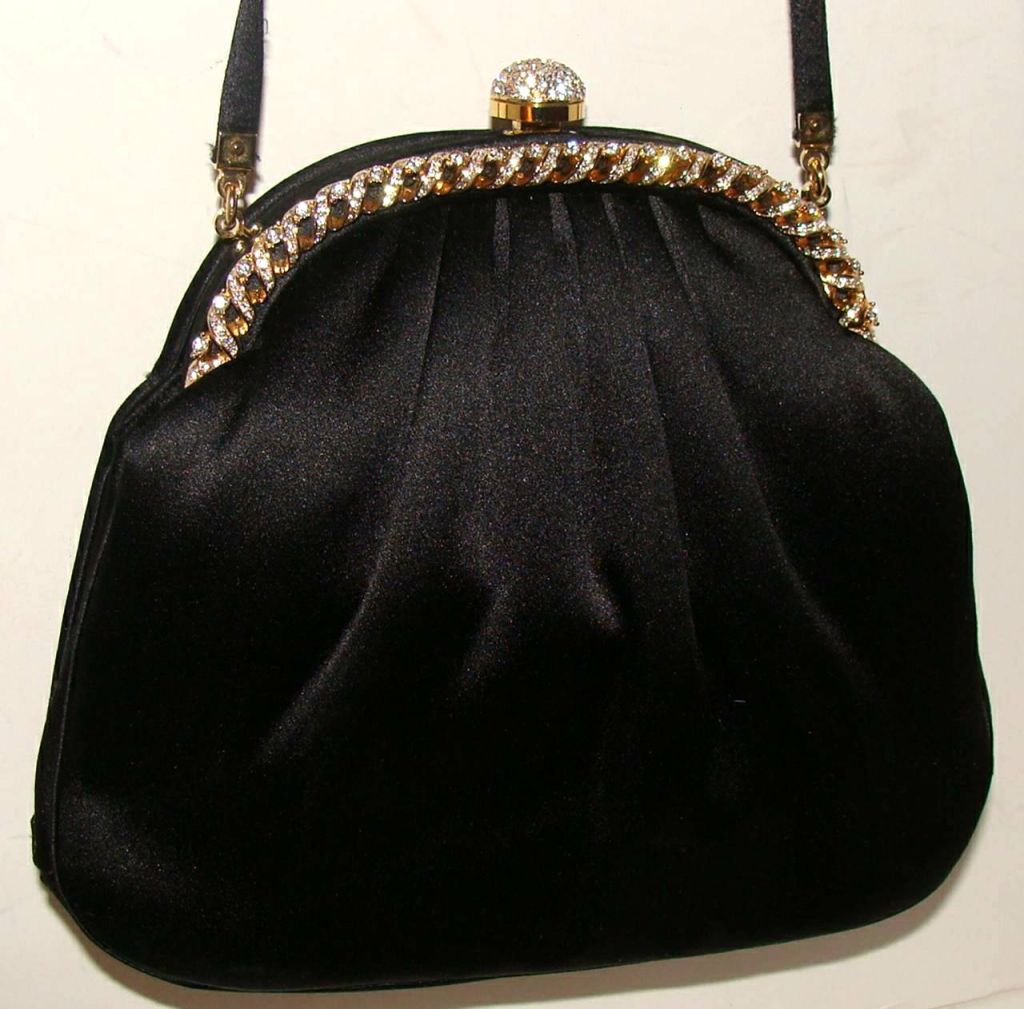 Black Satin Evening Clutch Shoulder Bag by Judith Leiber 4