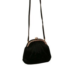 Black Satin Evening Clutch Shoulder Bag by Judith Leiber