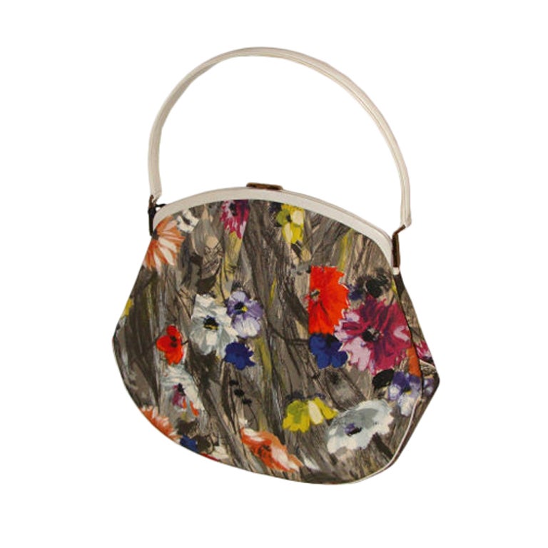 Spring!  Extraordinary Large Handscreened Floral Structured Handbag