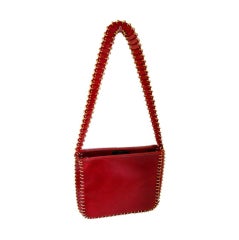 Mod Red Leather and Chain/Disc Shoulder Bag Paco Rabanne