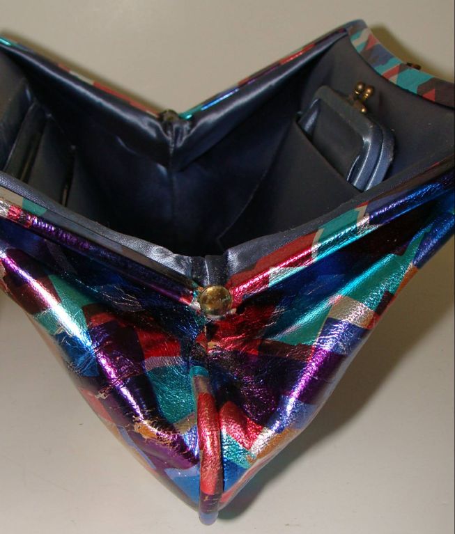 Women's Unusual and Colorful  Leather Evening Clutch Handscreened