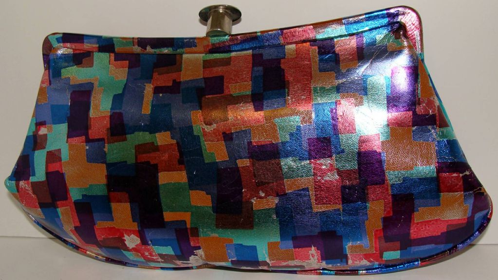 Unusual and Colorful  Leather Evening Clutch Handscreened 1